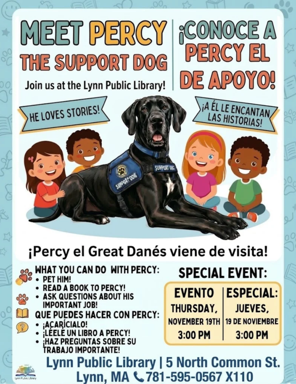 Children's Visit with Percy, the Therapy Dog