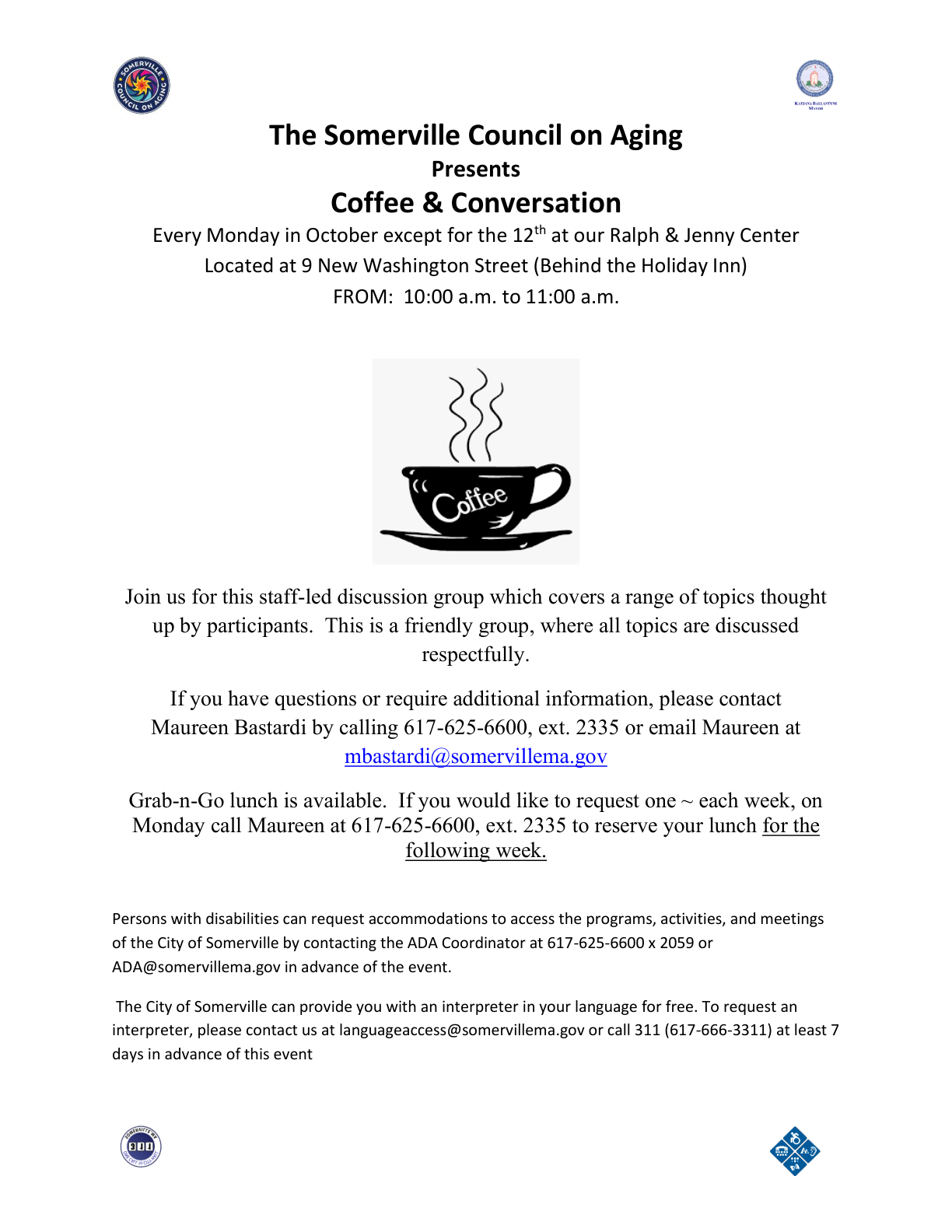 Coffee & Conversation Ralph & Jenny Center (Council on Aging)
