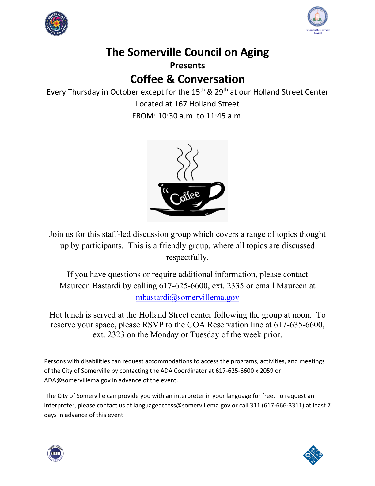 Coffee & Conversation Holland Street (Council on Aging)