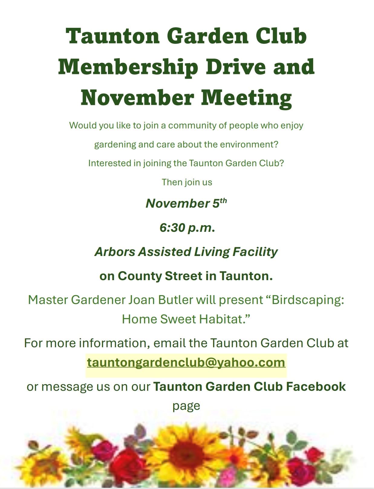Taunton Garden Club Membership Drive and November Meeting