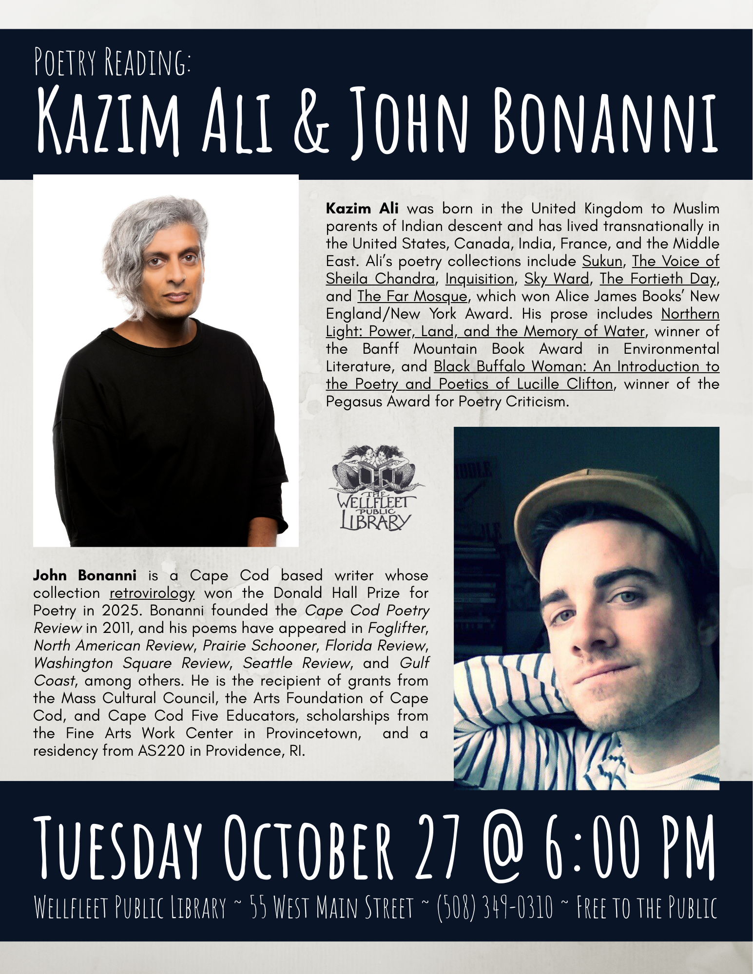 Poetry Reading: Kazim Ali and John Bonanni
