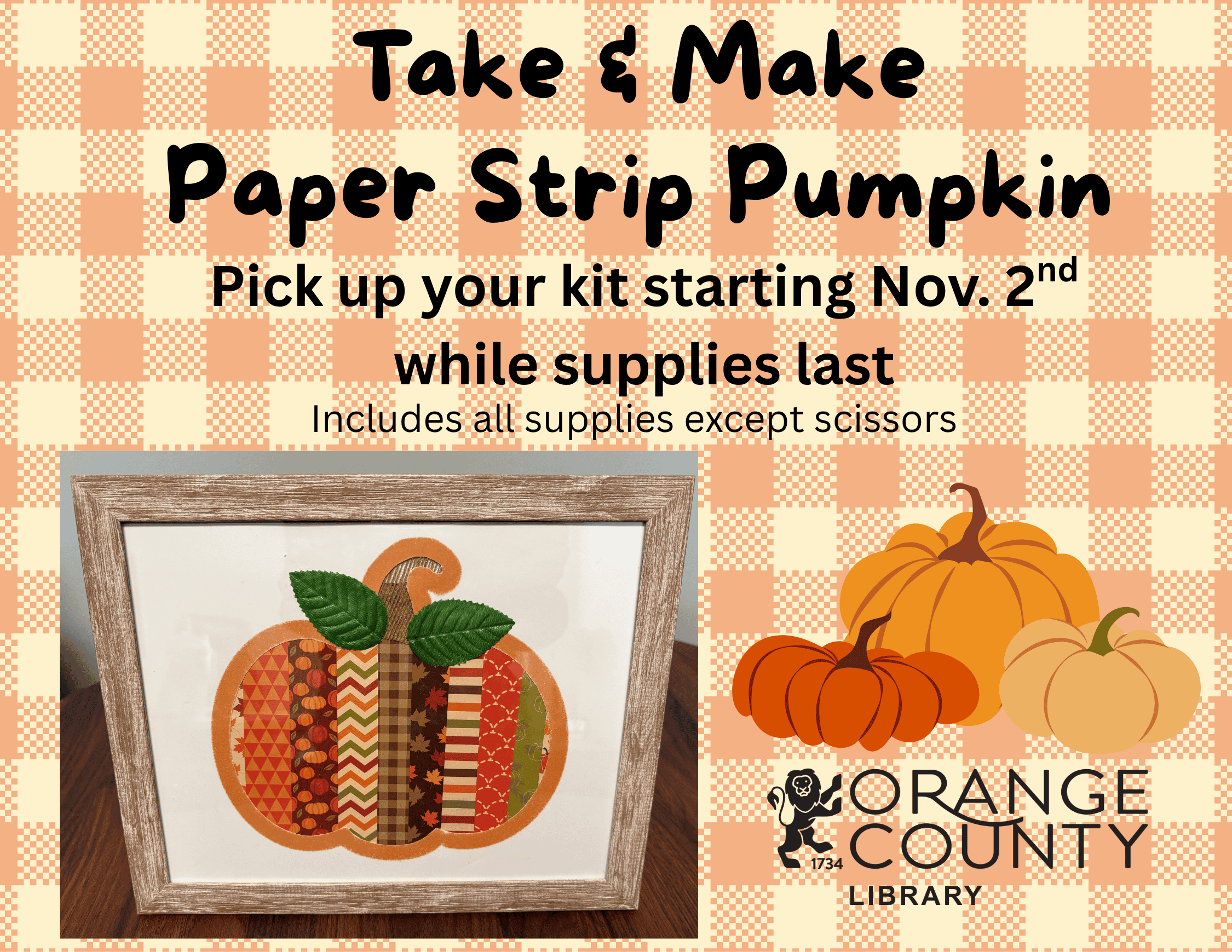 Public Library - Take & Make Craft: Framed Paper Strip Pumpkin
